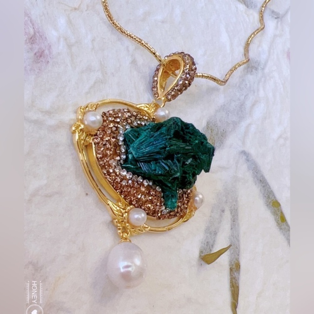 18K GP RAW Malachite pendant & Necklace